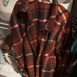 Plaid Button-Up Shirt in Brown and Red
